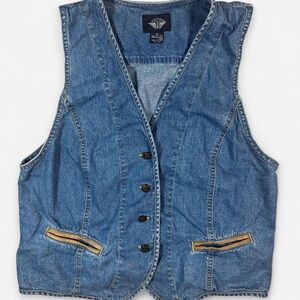 Vintage Dockers 100% Cotton & Leather Denim Vest Women’s Medium Equestrian Y2K